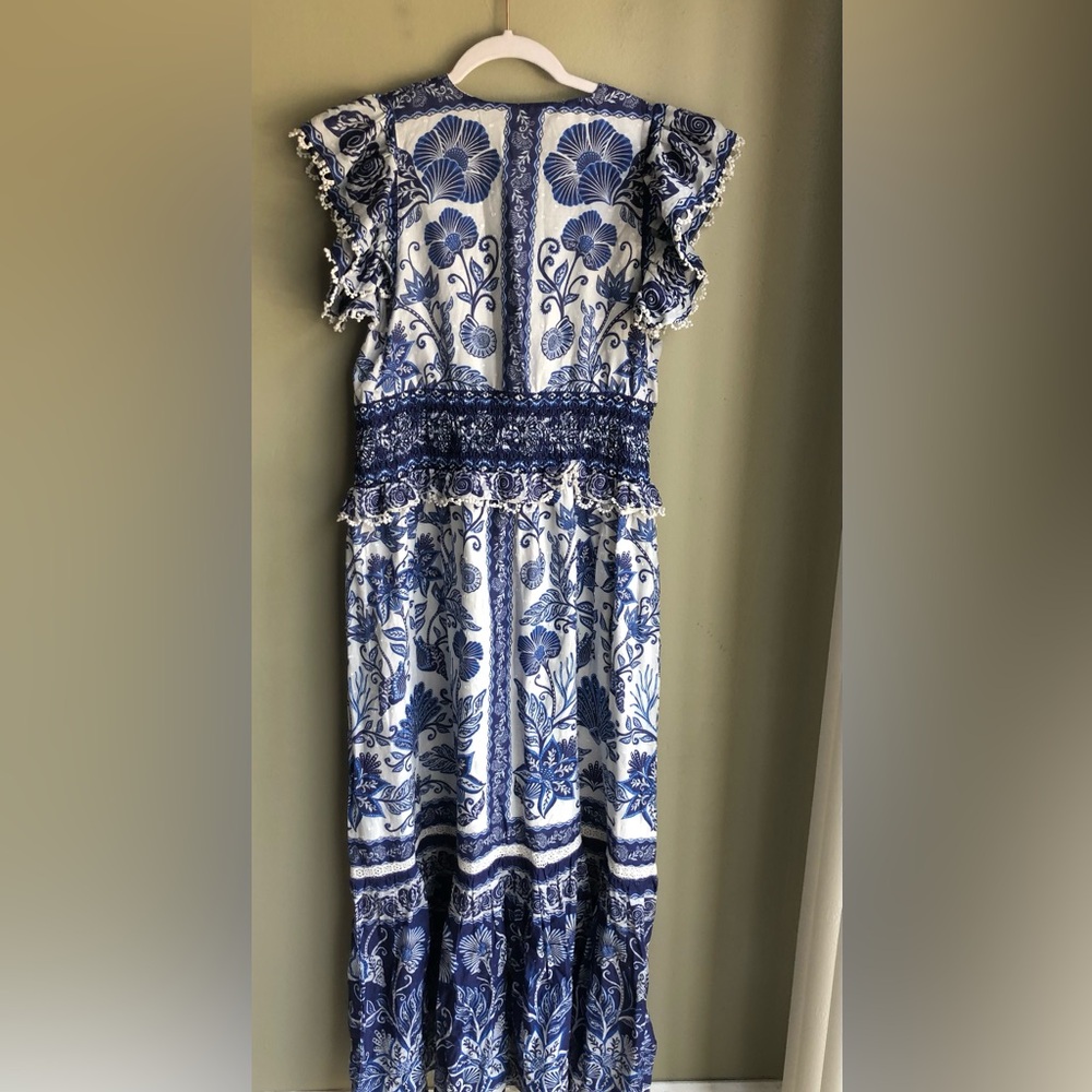 NWT! Farm Rio Shell Garden Cotton Ruffle Maxi Dress Size: L - Picture 5 of 14